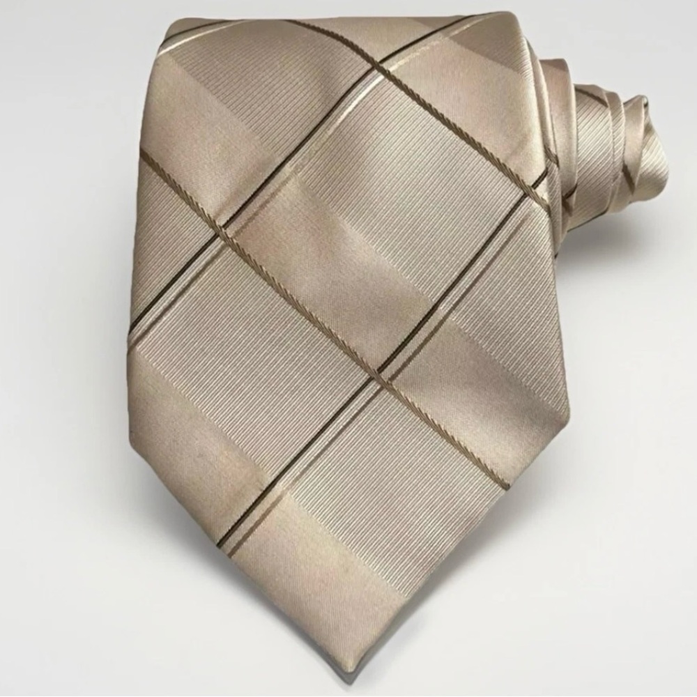 Kenneth Cole‎ 100% Silk Handmade Men’s Designer Tie Beige Striped Necktie